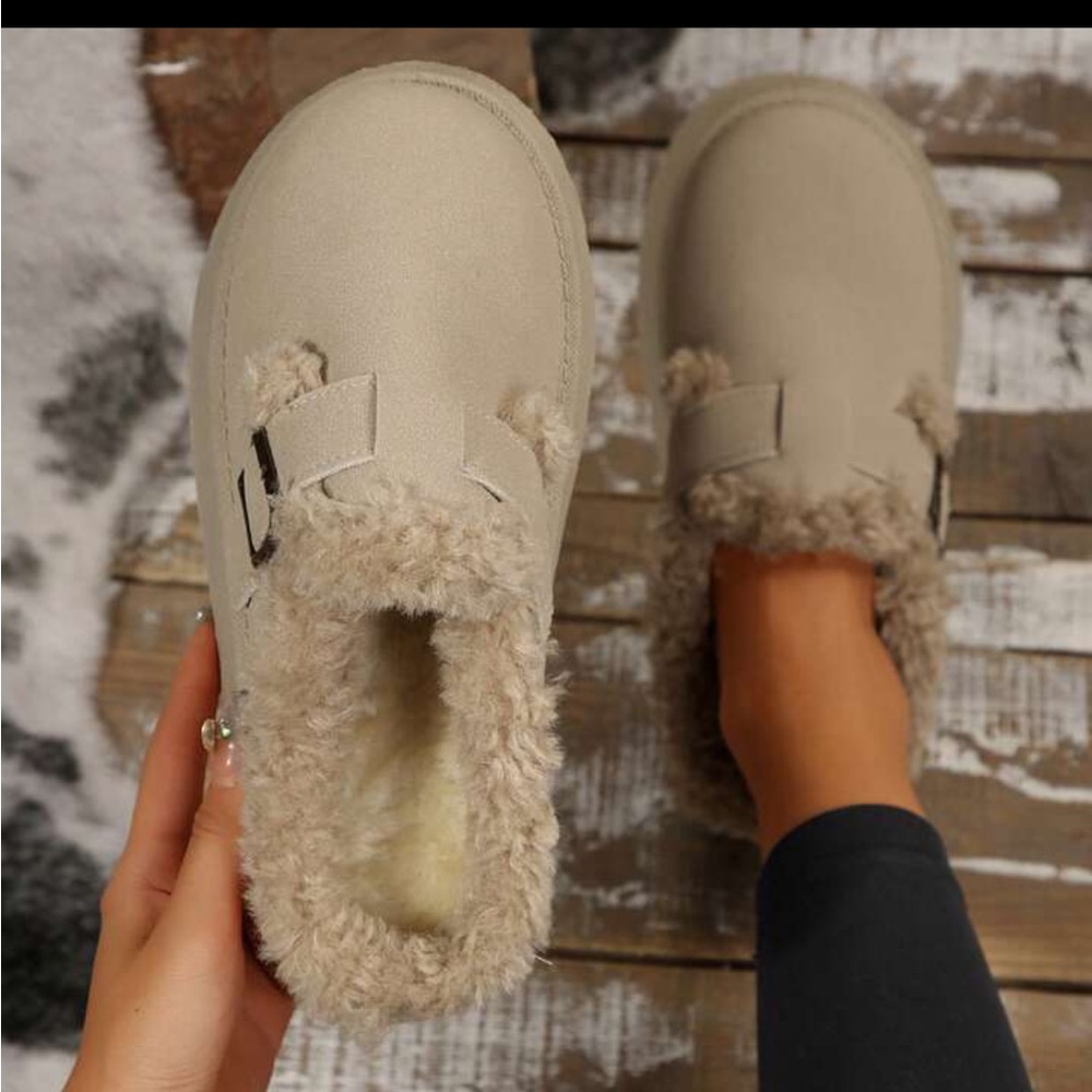 Cozy Beige Women's Shoes with Buckle - Picture 2 of 7